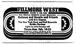 Flyer February 1970 Fillmore West Golden Earring shows in support of Delaney, Bonnie and Friends